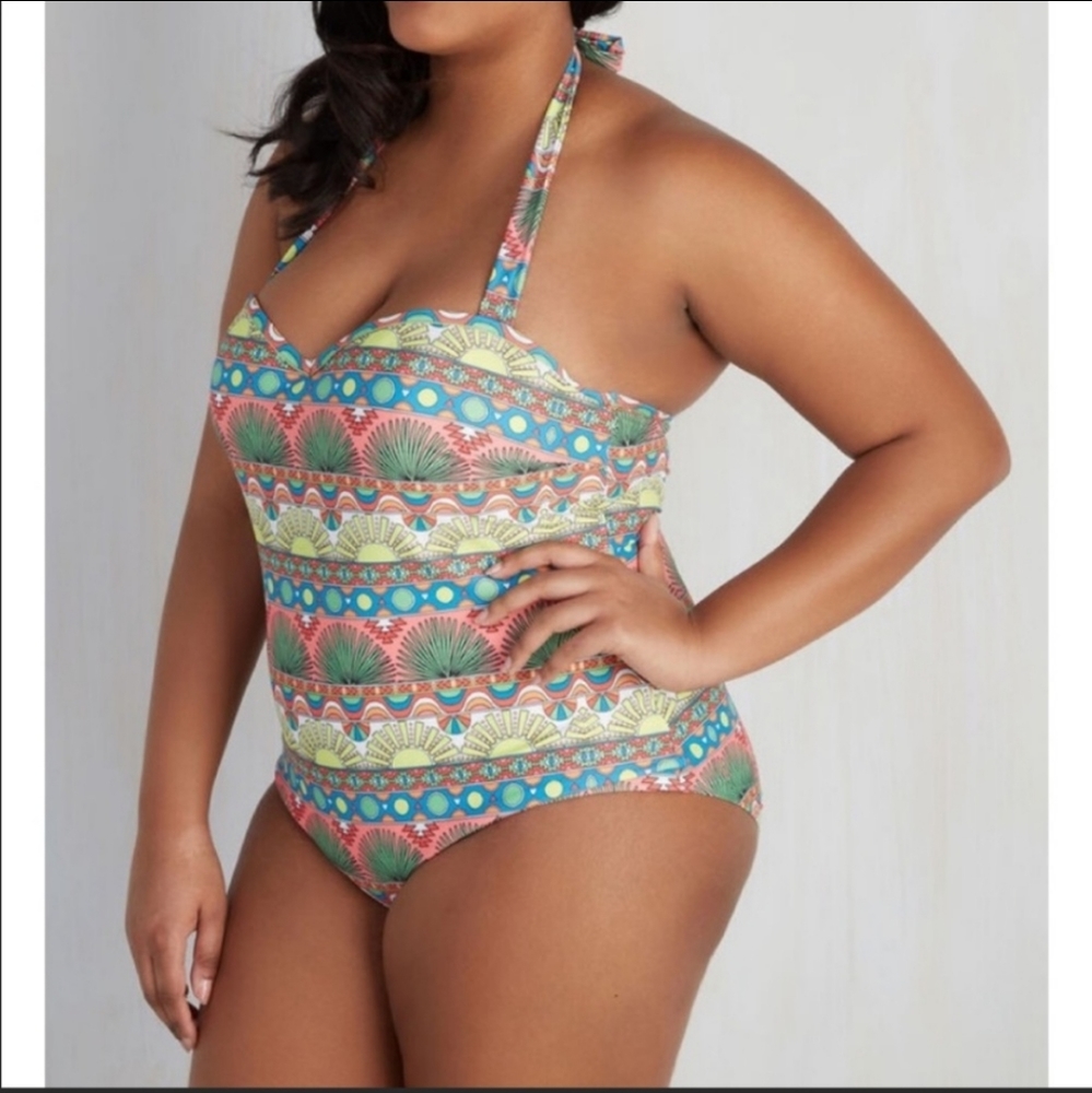 ModCloth High Dive one piece swim removable straps‎ and halter tie strap 2X